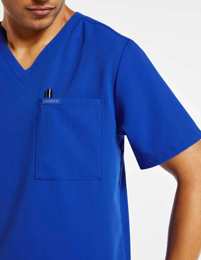 Jaanuu Scrubs Men's 2-Pocket V-Neck Top Royal Blue | scrub-supply.com