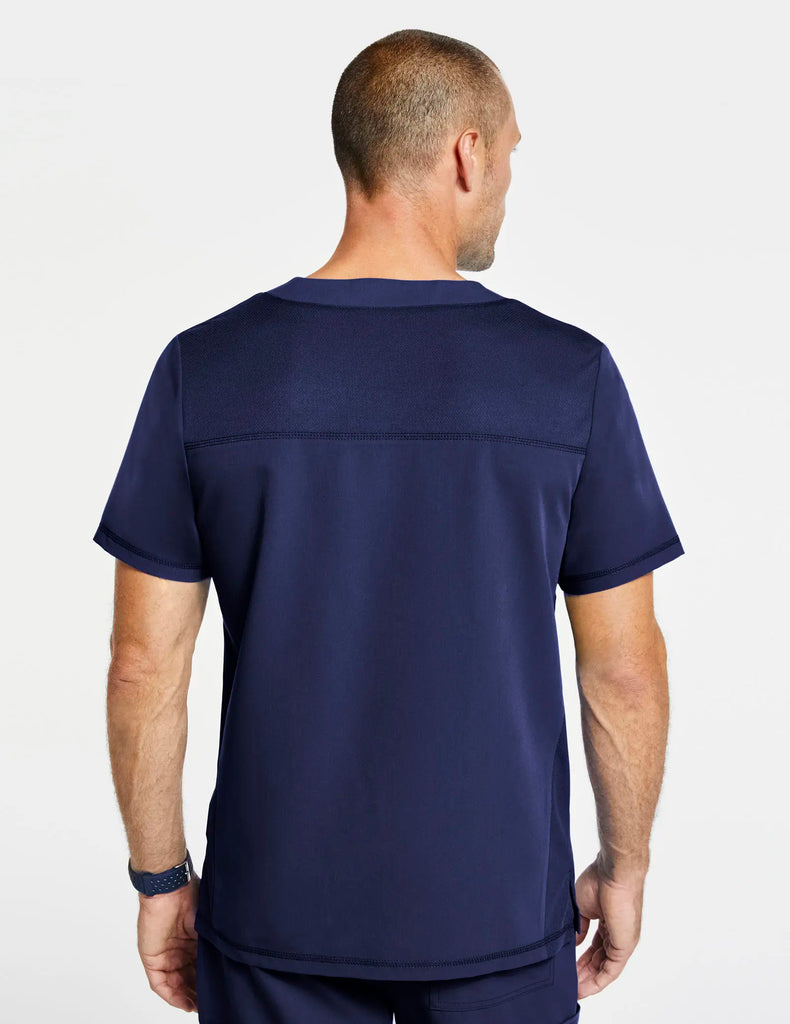 Jaanuu Scrubs Men's Paneled-Mesh V-Neck Scrub Top Navy | scrub-supply.com