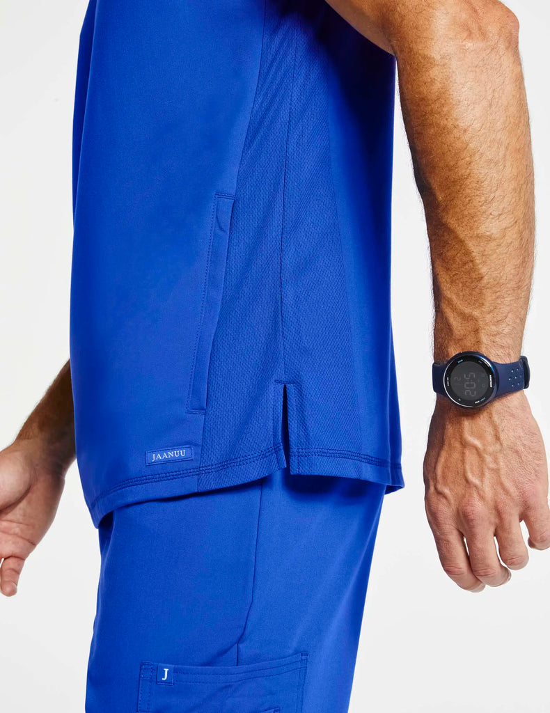 Jaanuu Scrubs Men's Paneled-Mesh V-Neck Scrub Top Royal Blue | scrub-supply.com