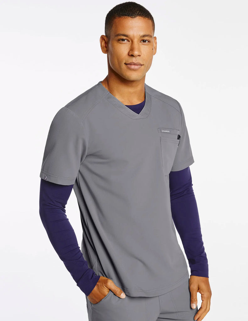 Jaanuu Scrubs Men's Mesh V-Neck Top Gray | scrub-supply.com