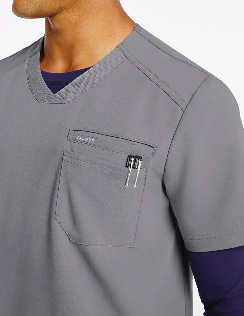 Jaanuu Scrubs Men's Mesh V-Neck Top Gray | scrub-supply.com