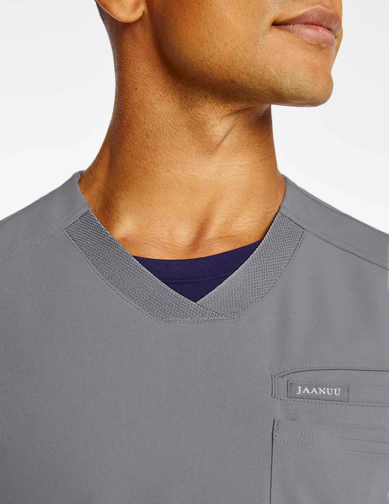 Jaanuu Scrubs Men's Mesh V-Neck Top Gray | scrub-supply.com