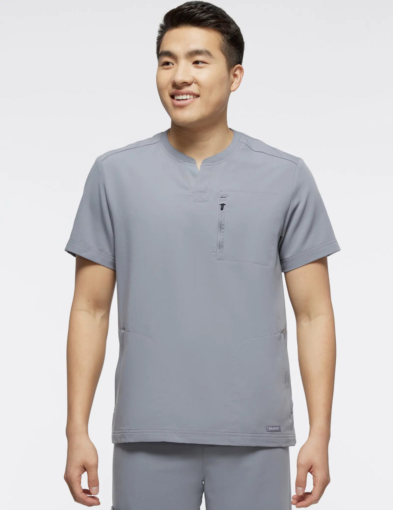 Jaanuu Scrubs Men's 3-Pocket Crewneck Scrub Top Gray | scrub-supply.com