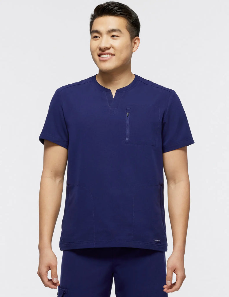 Jaanuu Scrubs Men's 3-Pocket Crewneck Scrub Top Navy | scrub-supply.com