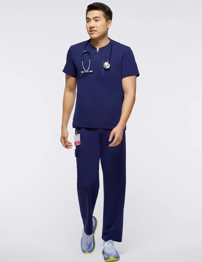 Jaanuu Scrubs Men's 3-Pocket Crewneck Scrub Top Navy | scrub-supply.com