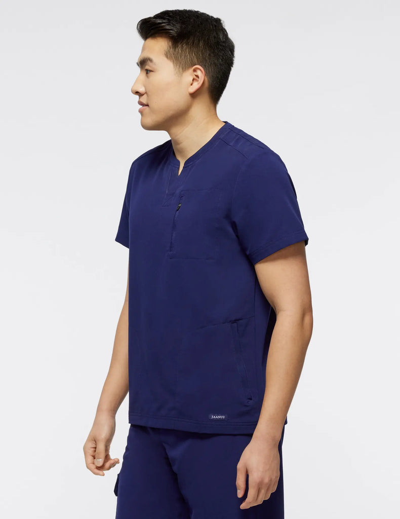 Jaanuu Scrubs Men's 3-Pocket Crewneck Scrub Top Navy | scrub-supply.com