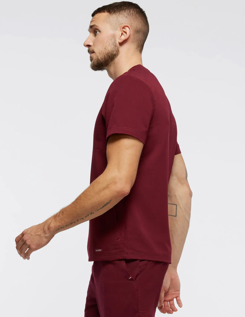 Jaanuu Scrubs Men's 3-Pocket Crewneck Scrub Top Wine | scrub-supply.com