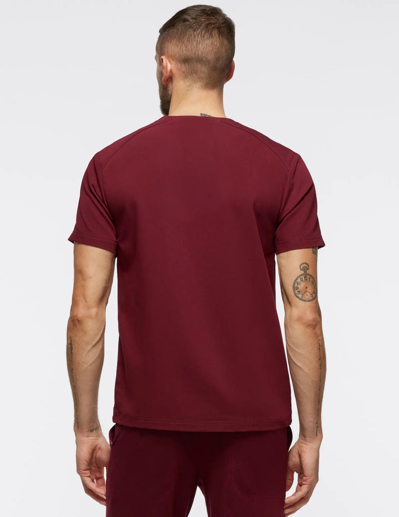 Jaanuu Scrubs Men's 3-Pocket Crewneck Scrub Top Wine | scrub-supply.com