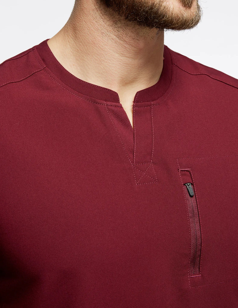 Jaanuu Scrubs Men's 3-Pocket Crewneck Scrub Top Wine | scrub-supply.com