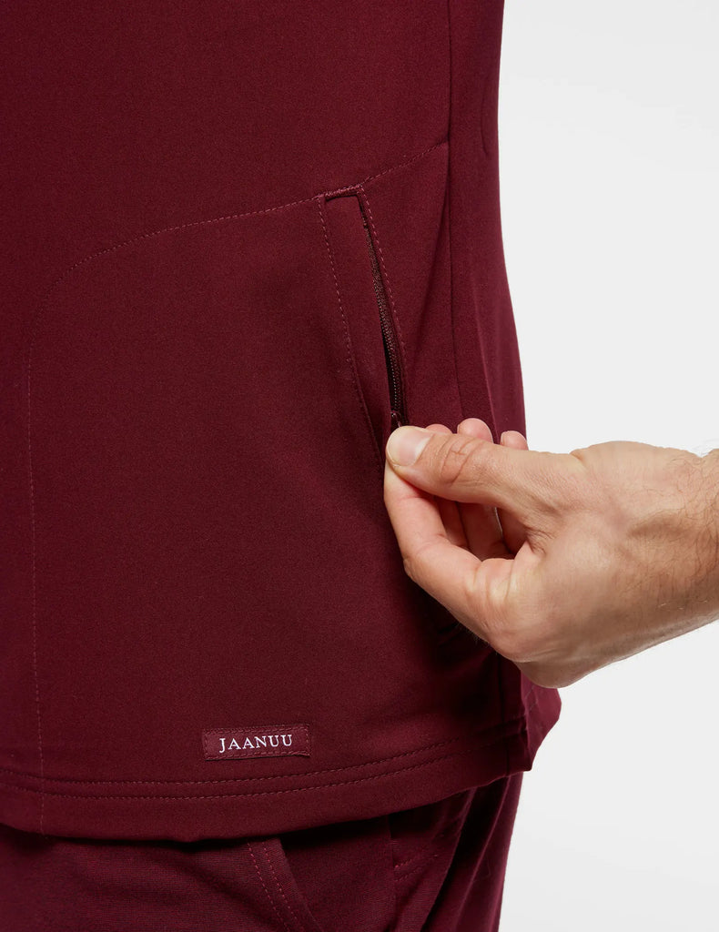 Jaanuu Scrubs Men's 3-Pocket Crewneck Scrub Top Wine | scrub-supply.com