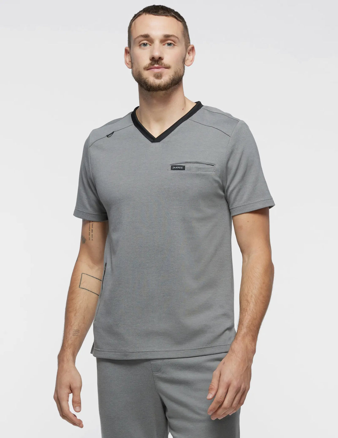 Jaanuu Scrubs Men's Evolve Side-Zip Scrub Top Graphite | scrub-supply.com