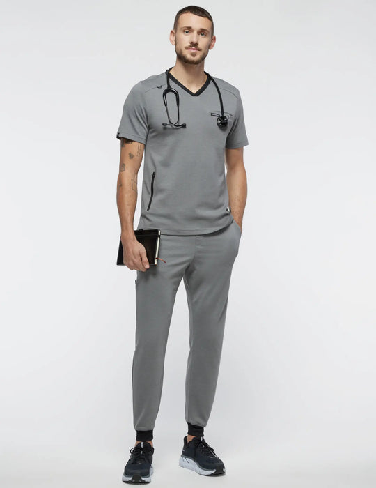 Jaanuu Scrubs Men's Evolve Side-Zip Scrub Top Graphite | scrub-supply.com