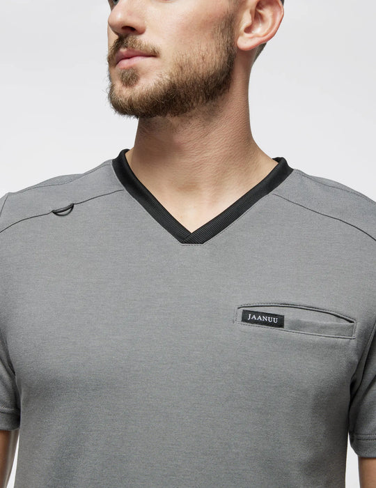 Jaanuu Scrubs Men's Evolve Side-Zip Scrub Top Graphite | scrub-supply.com