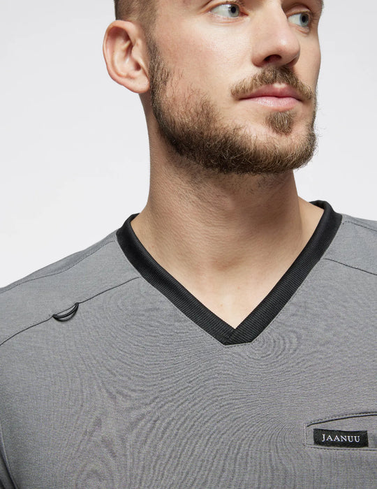 Jaanuu Scrubs Men's Evolve Side-Zip Scrub Top Graphite | scrub-supply.com