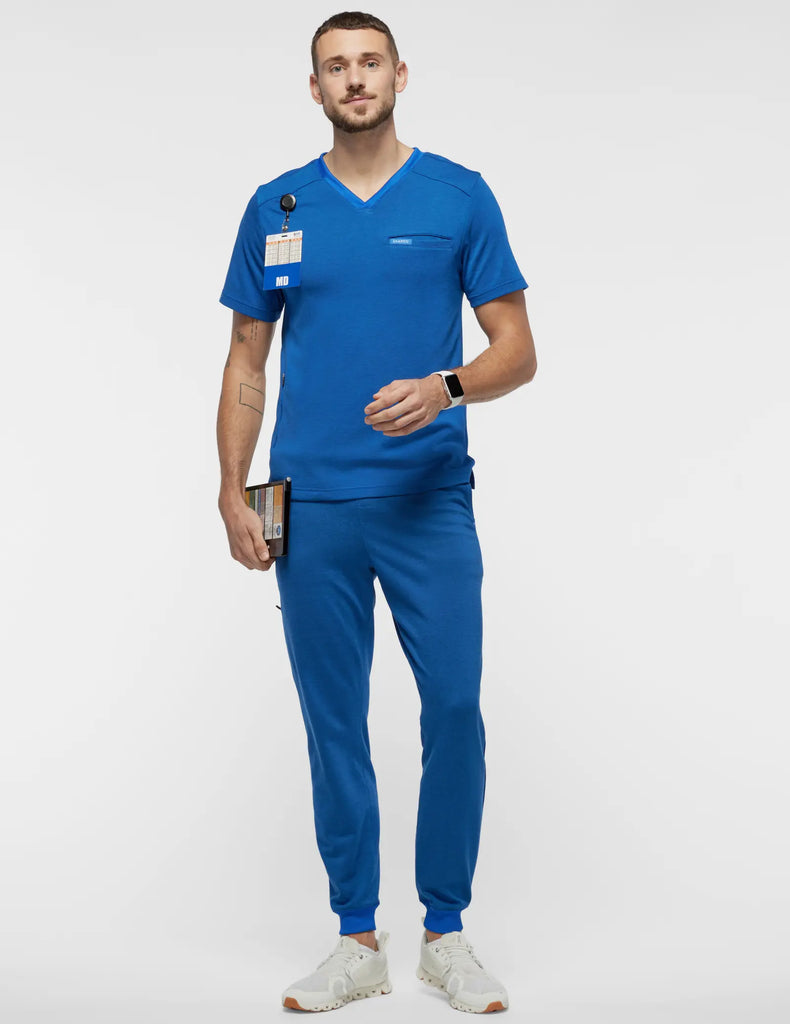 Jaanuu Scrubs Men's Evolve Side-Zip Scrub Top Heather Royal Blue | scrub-supply.com