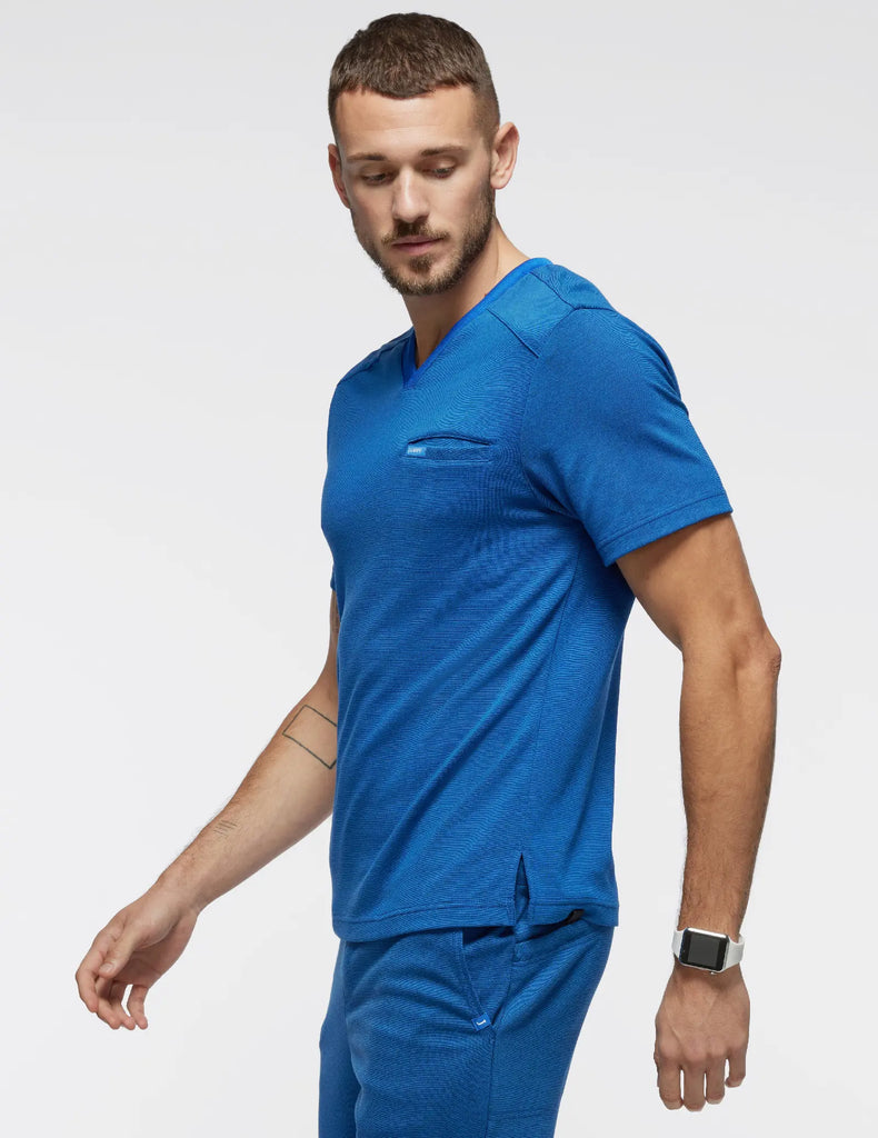 Jaanuu Scrubs Men's Evolve Side-Zip Scrub Top Heather Royal Blue | scrub-supply.com