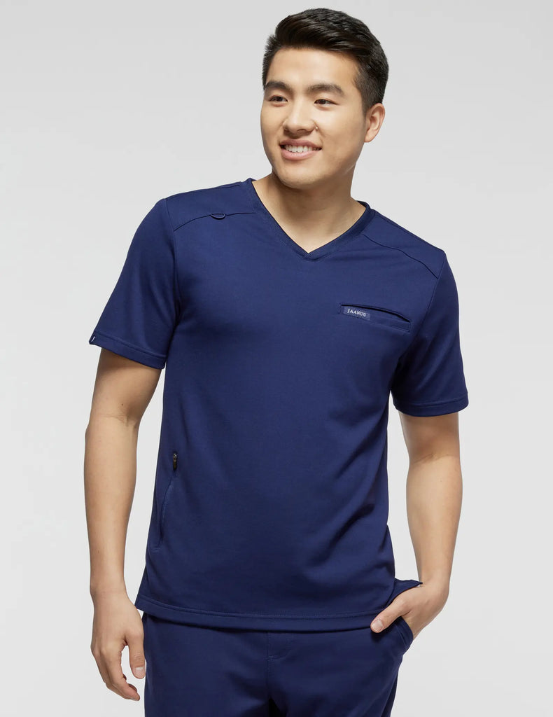 Jaanuu Scrubs Men's Evolve Side-Zip Scrub Top Navy | scrub-supply.com