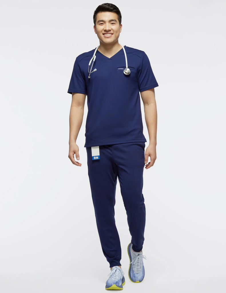 Jaanuu Scrubs Men's Evolve Side-Zip Scrub Top Navy | scrub-supply.com