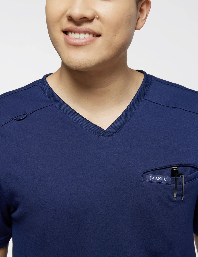 Jaanuu Scrubs Men's Evolve Side-Zip Scrub Top Navy | scrub-supply.com