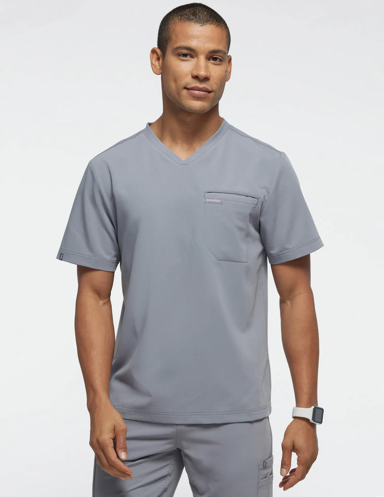 Jaanuu Scrubs Men's 2-Pocket Tuck-In Scrub Top Gray | scrub-supply.com