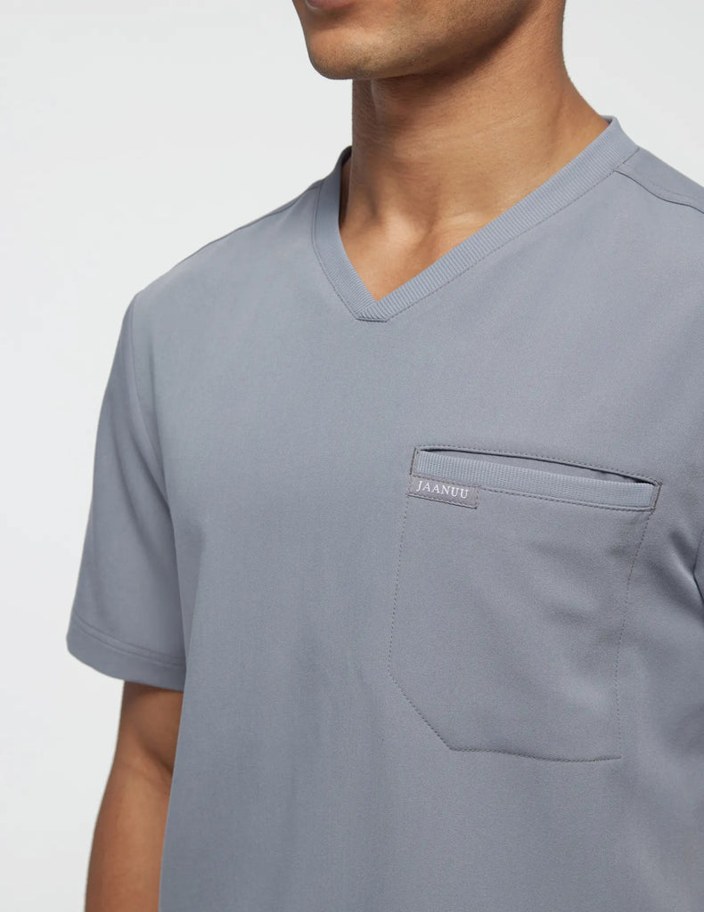 Jaanuu Scrubs Men's 2-Pocket Tuck-In Scrub Top Gray | scrub-supply.com