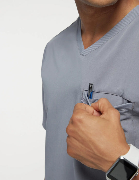 Jaanuu Scrubs Men's 2-Pocket Tuck-In Scrub Top Gray | scrub-supply.com