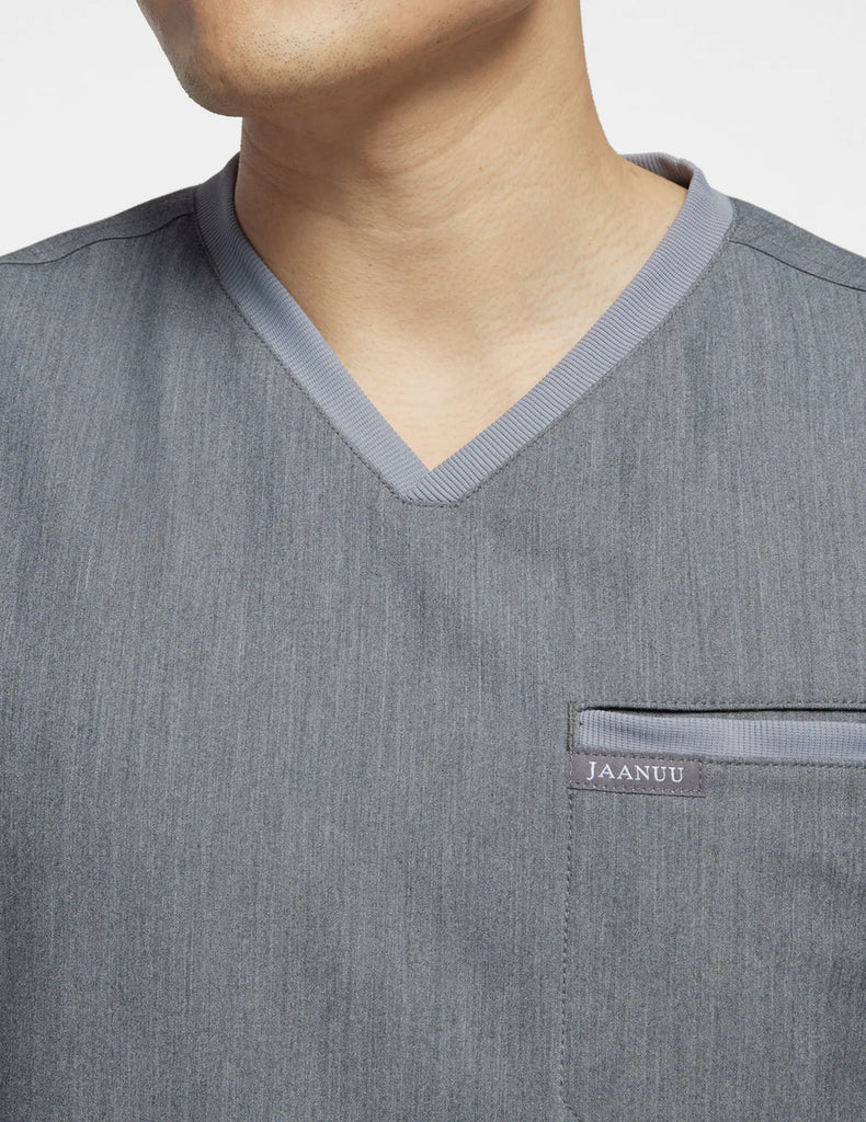 Jaanuu Scrubs Men's 2-Pocket Tuck-In Scrub Top Heather Gray | scrub-supply.com