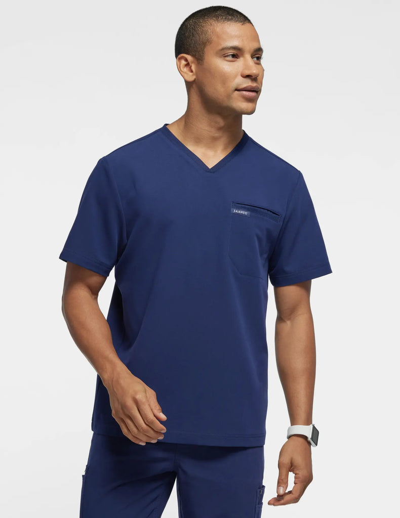 Jaanuu Scrubs Men's 2-Pocket Tuck-In Scrub Top Navy | scrub-supply.com