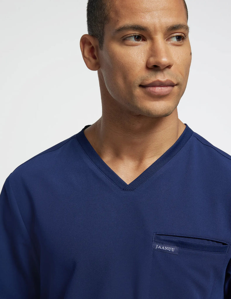 Jaanuu Scrubs Men's 2-Pocket Tuck-In Scrub Top Navy | scrub-supply.com