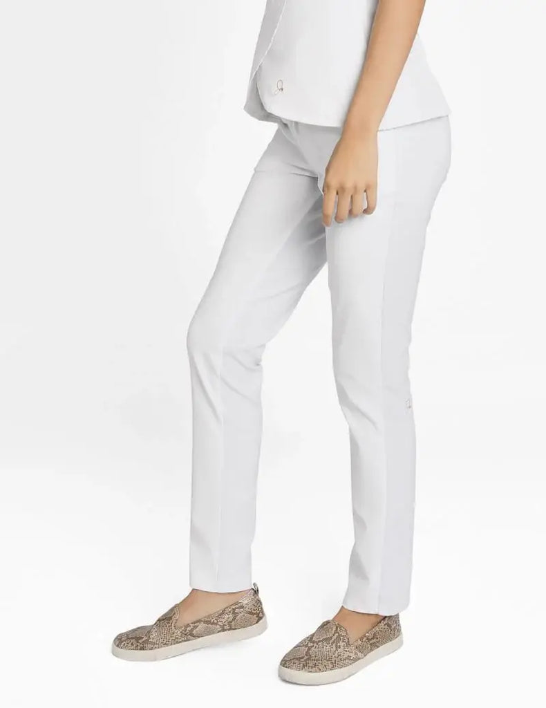 Jaanuu Scrubs Women's Contrast Ponte Pant White | scrub-supply.com