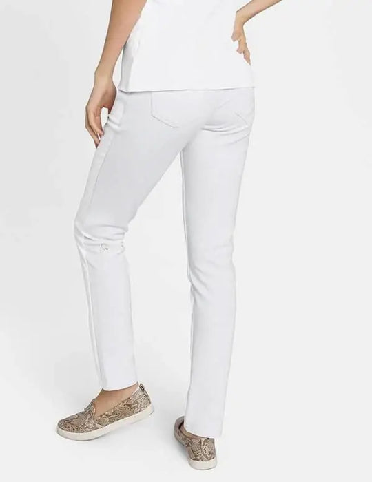 Jaanuu Scrubs Women's Contrast Ponte Pant White | scrub-supply.com
