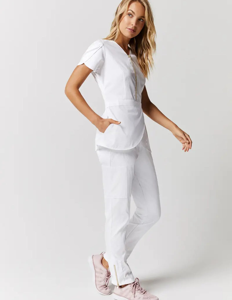 Jaanuu Scrubs Women's Moto Pant White | scrub-supply.com