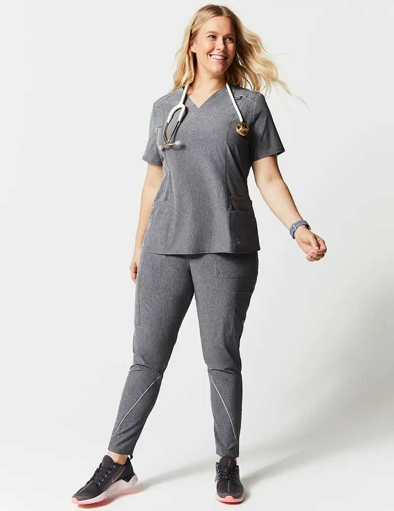 Jaanuu Scrubs Women's Charge Cargo Drawcord Pant Heathered Grey | scrub-supply.com