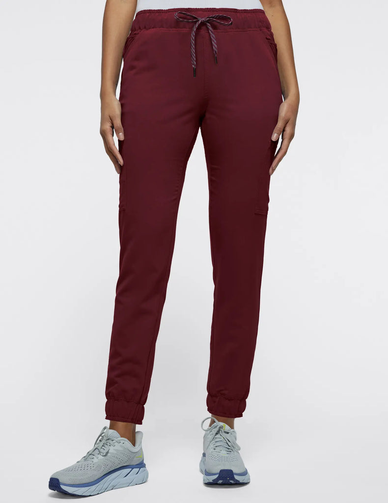 Jaanuu Scrubs Women's Mesh-Enhanced Scrub Jogger Wine | scrub-supply.com