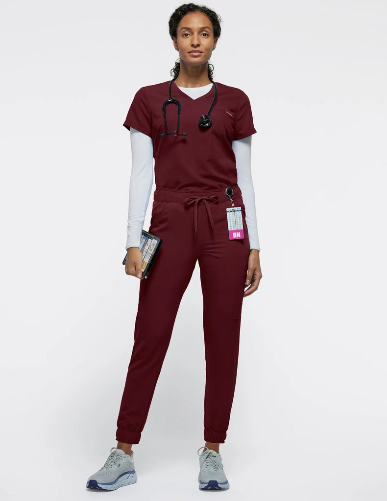 Jaanuu Scrubs Women's Mesh-Enhanced Scrub Jogger Wine | scrub-supply.com