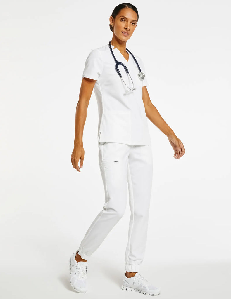 Jaanuu Scrubs Women's 5-Pocket Skinny Scrub Jogger White | scrub-supply.com