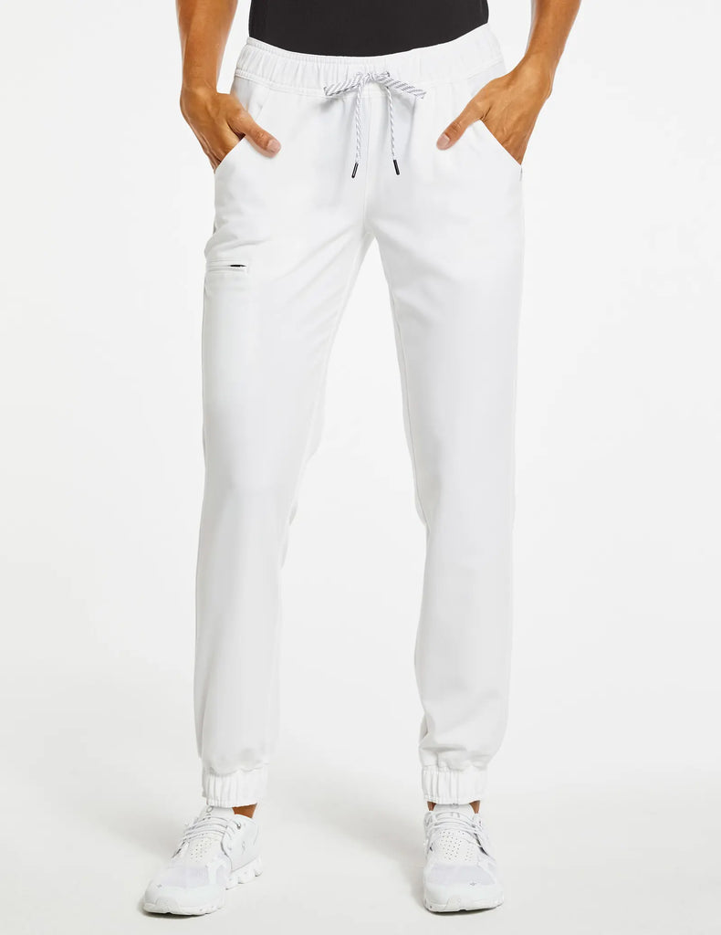 Jaanuu Scrubs Women's 5-Pocket Skinny Scrub Jogger White | scrub-supply.com