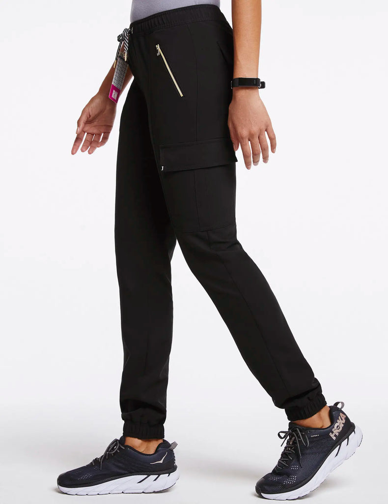 Jaanuu Scrubs Women's Essential Gold Zip Jogger Black | scrub-supply.com