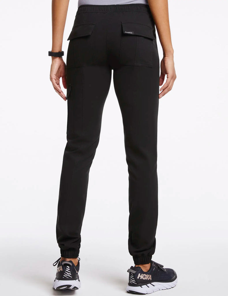 Jaanuu Scrubs Women's Essential Gold Zip Jogger Black | scrub-supply.com