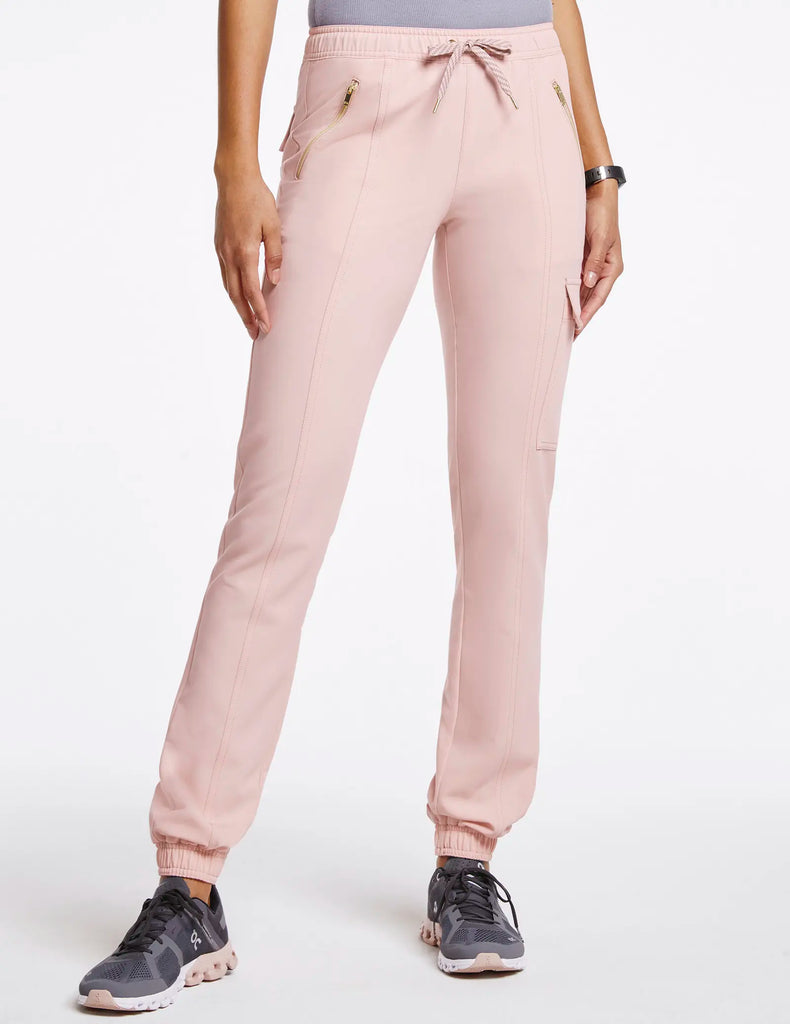 Jaanuu Scrubs Women's Essential Gold Zip Jogger Blushing Pink | scrub-supply.com