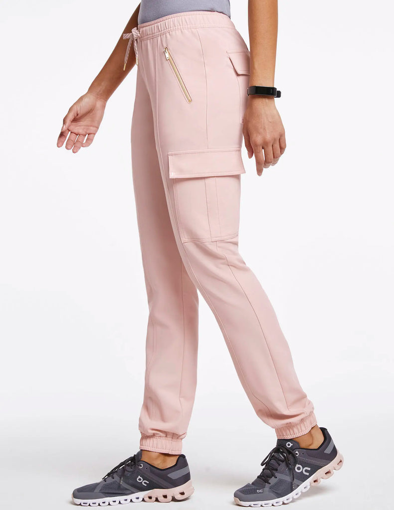 Jaanuu Scrubs Women's Essential Gold Zip Jogger Blushing Pink | scrub-supply.com