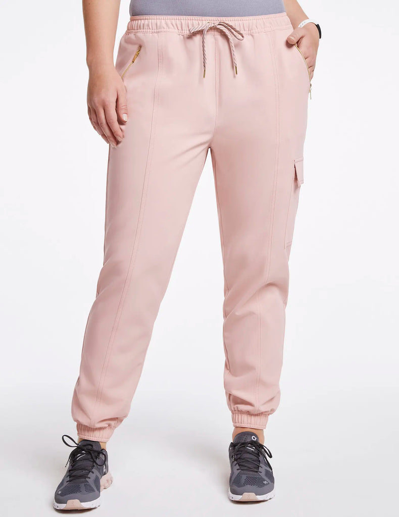 Jaanuu Scrubs Women's Essential Gold Zip Jogger Blushing Pink | scrub-supply.com