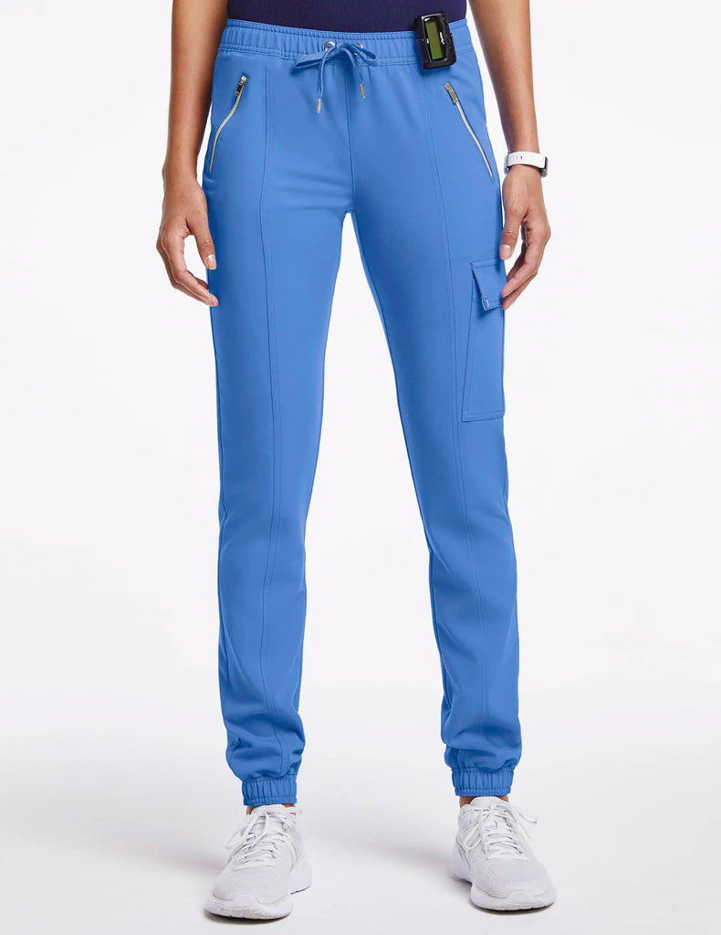 Jaanuu Scrubs Women's Essential Gold Zip Jogger Ceil Blue | scrub-supply.com