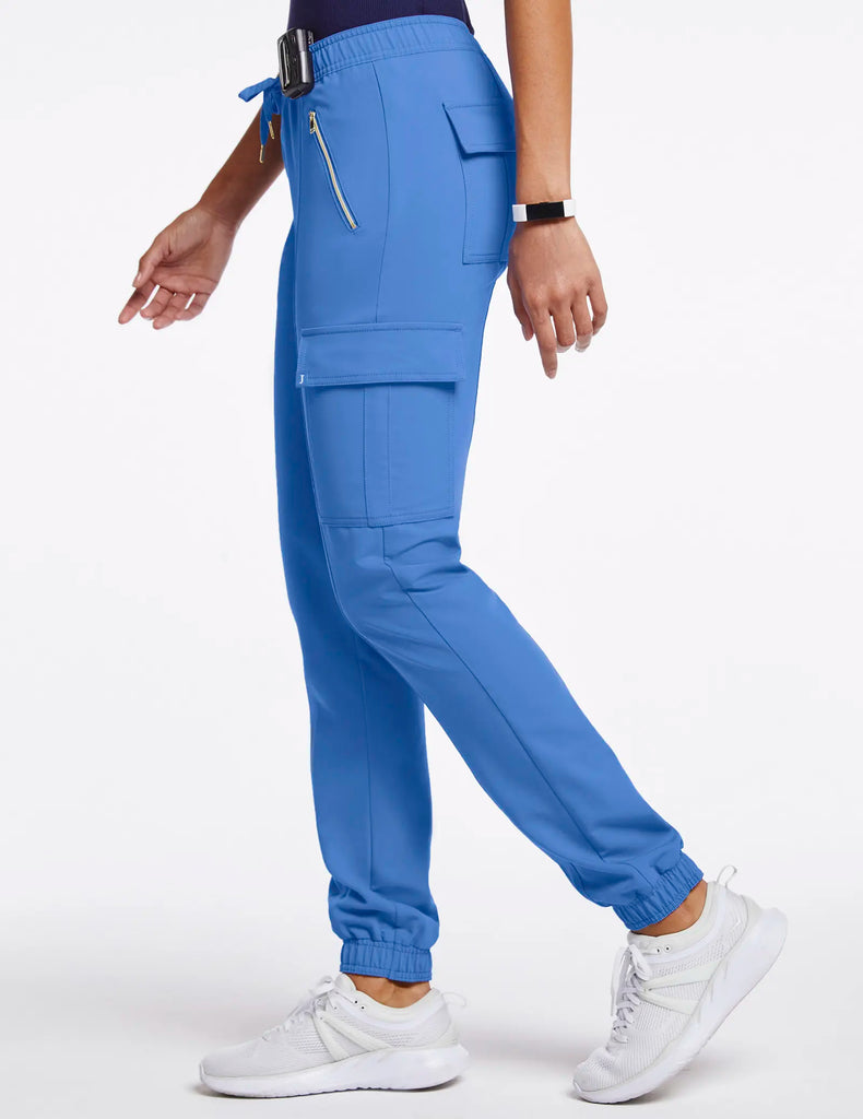 Jaanuu Scrubs Women's Essential Gold Zip Jogger Ceil Blue | scrub-supply.com