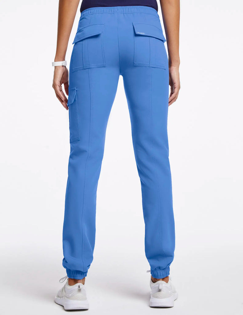 Jaanuu Scrubs Women's Essential Gold Zip Jogger Ceil Blue | scrub-supply.com