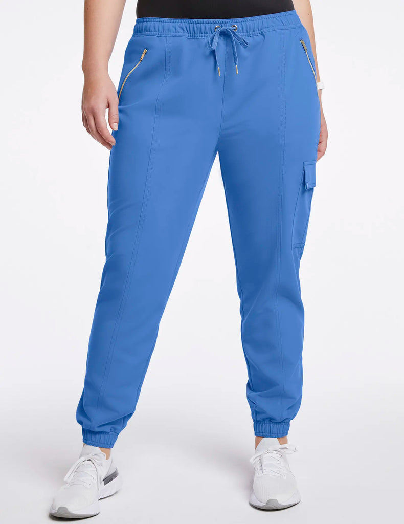 Jaanuu Scrubs Women's Essential Gold Zip Jogger Ceil Blue | scrub-supply.com