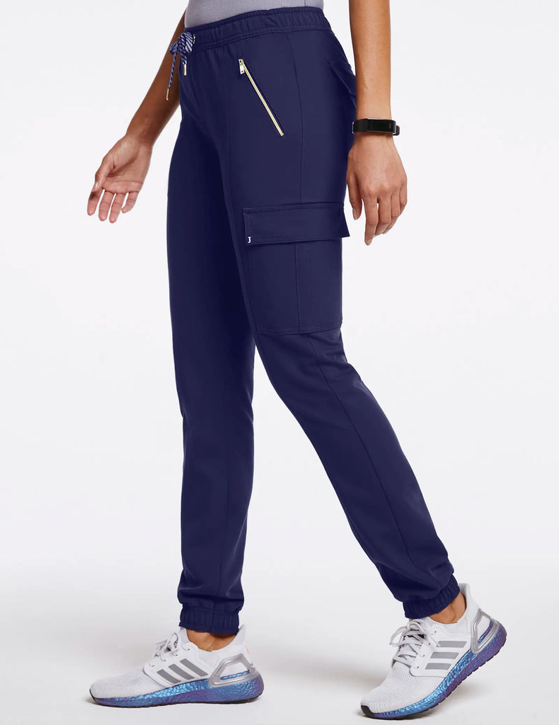 Jaanuu Scrubs Women's Essential Gold Zip Jogger Navy | scrub-supply.com