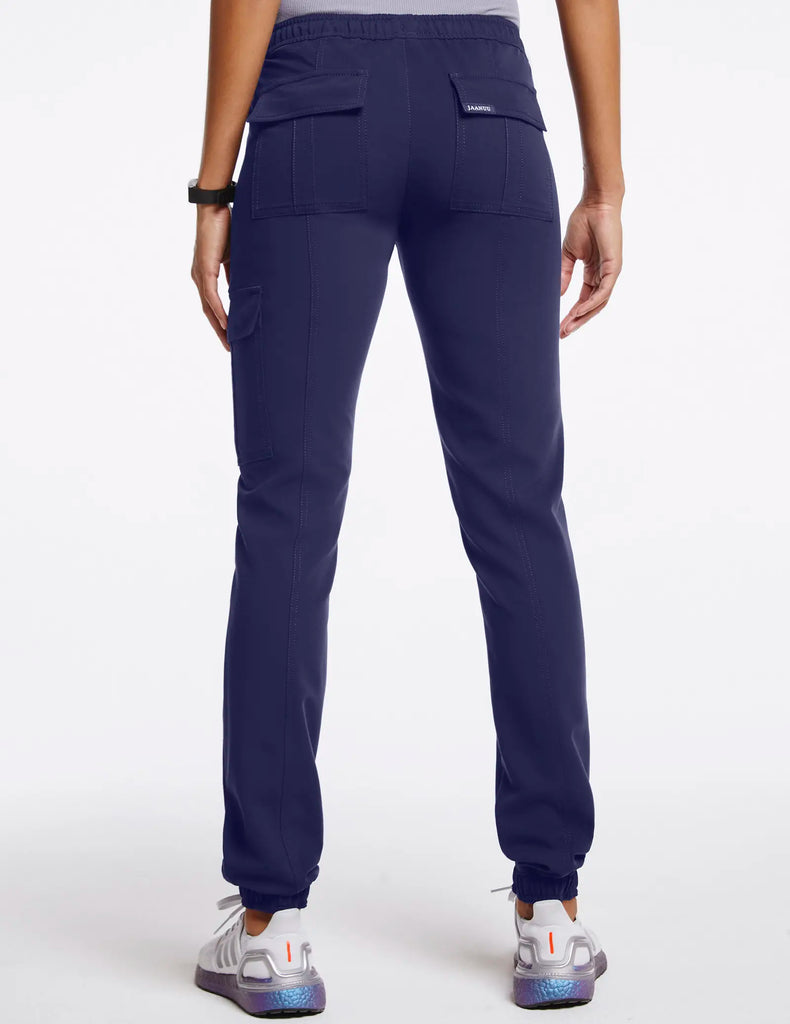 Jaanuu Scrubs Women's Essential Gold Zip Jogger Navy | scrub-supply.com