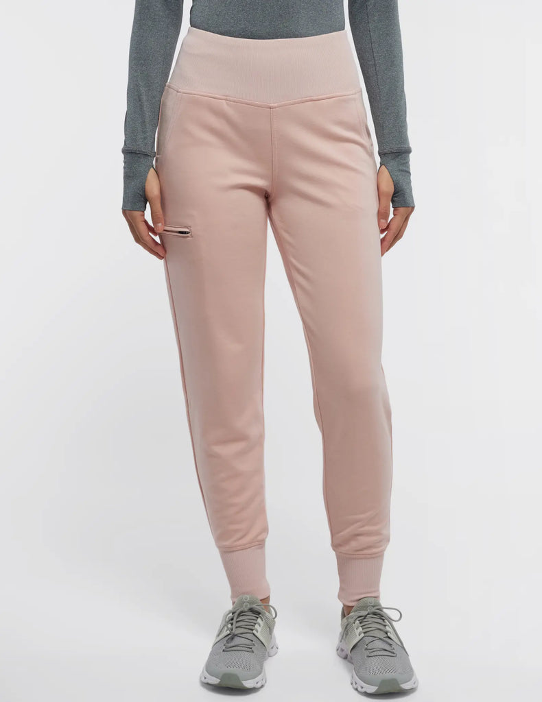 Jaanuu Scrubs Women's Rib Band High-Waisted Jogger Blushing Pink | scrub-supply.com