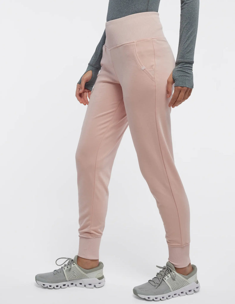 Jaanuu Scrubs Women's Rib Band High-Waisted Jogger Blushing Pink | scrub-supply.com